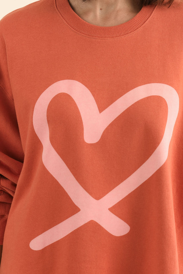 Elin Orange Heart Cotton Sweatshirt,Detail,Brunette model,alt text|model:Cara image 5