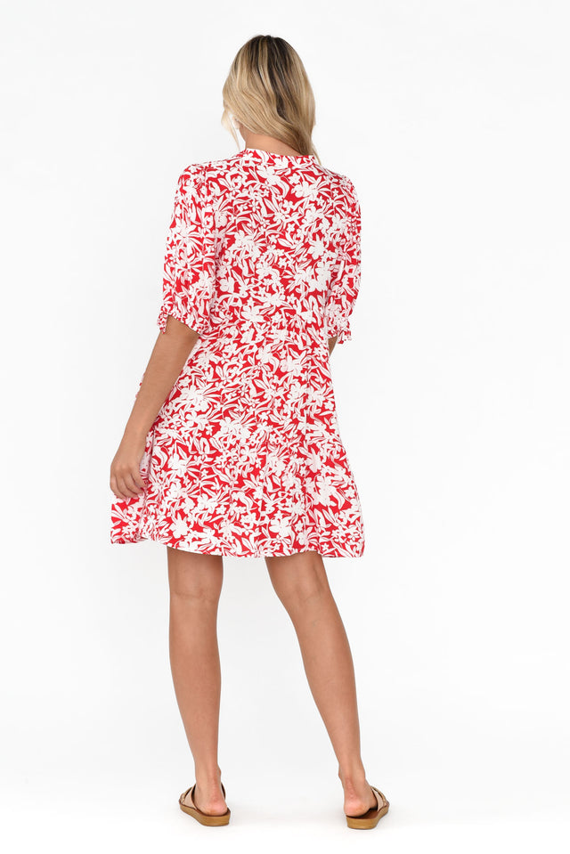 Elisana Red Floral Button Dress