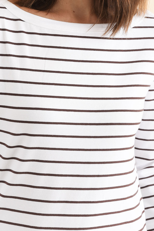 Eliza Chocolate Stripe Cotton Boatneck Tee image 5