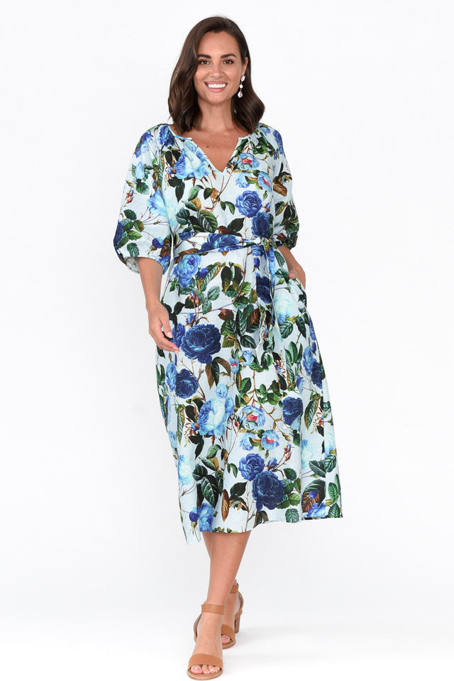 Elkie Blue Floral Linen Cotton Dress image 2
