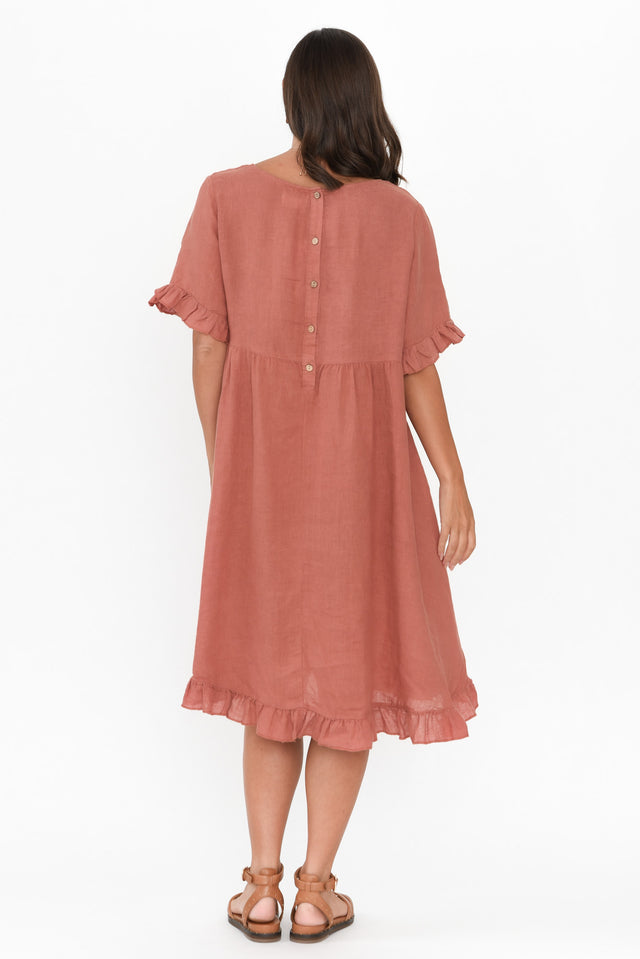 Elodie Coral Linen Frill Dress