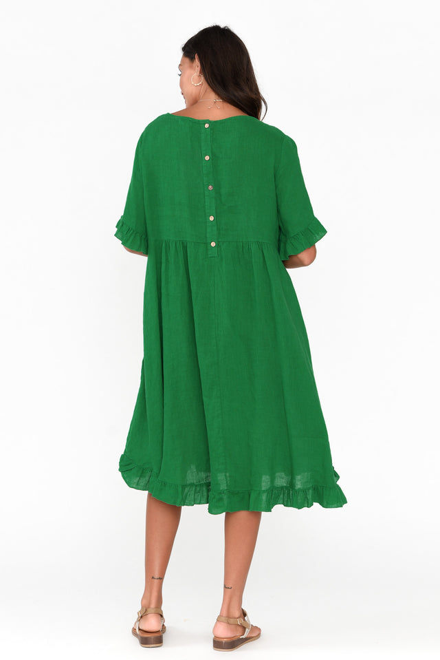 Elodie Green Linen Frill Dress image 6
