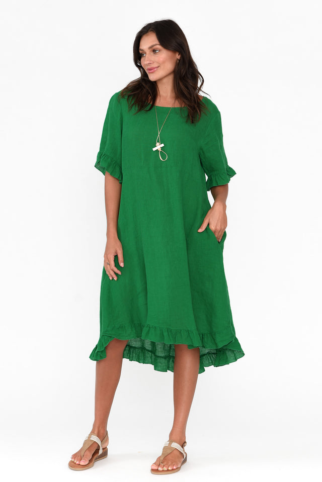 Elodie Green Linen Frill Dress image 4