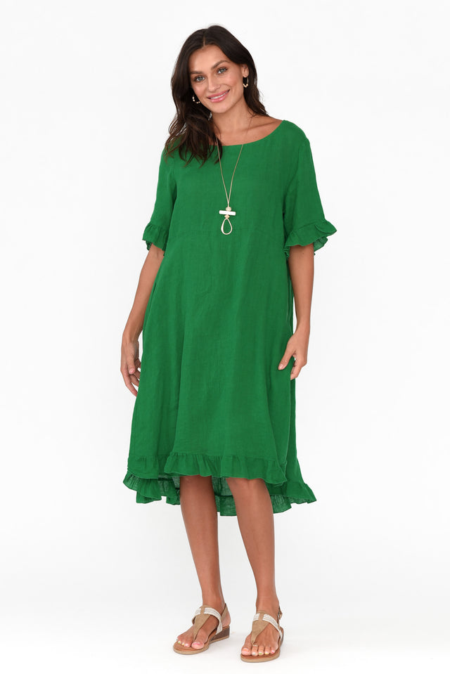 Elodie Green Linen Frill Dress image 7