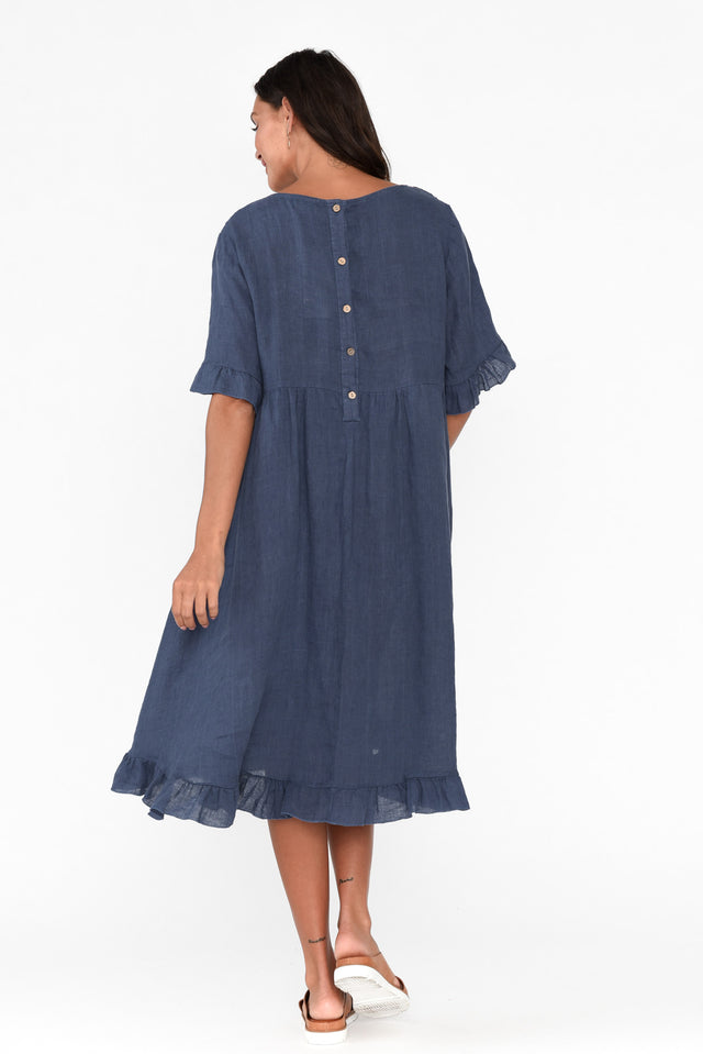 Elodie Washed Navy Linen Frill Dress thumbnail 4