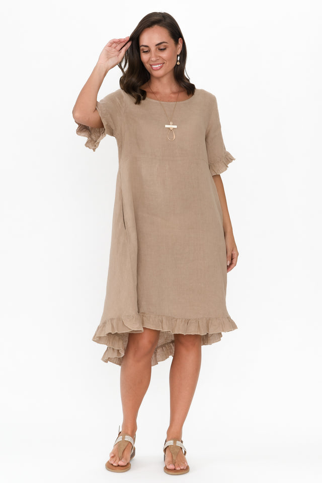 Elodie Taupe Linen Frill Dress image 7