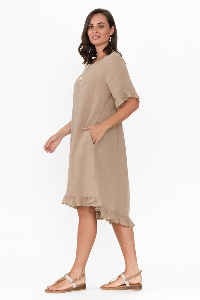 Elodie Taupe Linen Frill Dress image 4