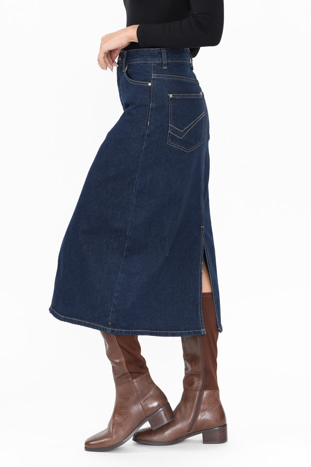 Eloise Dark Blue Denim Midi Skirt image 3