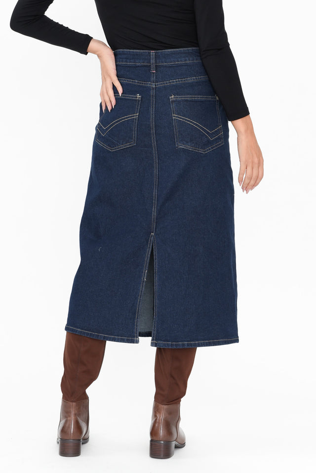 Eloise Dark Blue Denim Midi Skirt image 4