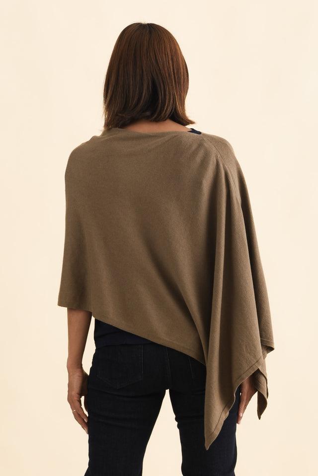 Elorie Khaki Cotton Cashmere Poncho image 5