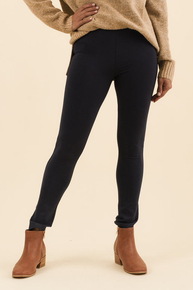 Elsa French Navy Winter Ponte Pants,Front,Brunette model,alt text|model:Cara