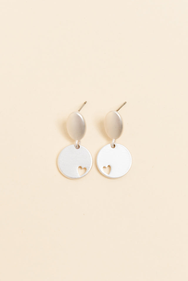Elsa Silver Heart Disc Earrings