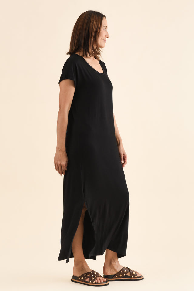 Elsie Black Bamboo Dress,Side,Brunette model image 4