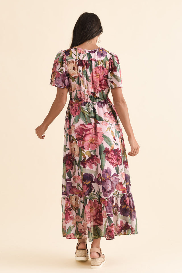 Elva Pink Floral Tie Dress,Back,Brunette model,alt text|model:Brontie image 4