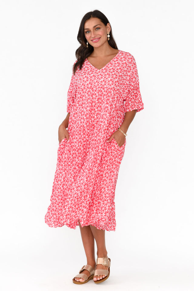Embry Red Flower Crinkle Cotton Dress image 4