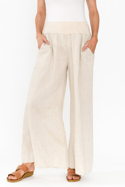 Emeline Beige Wide Leg Pants