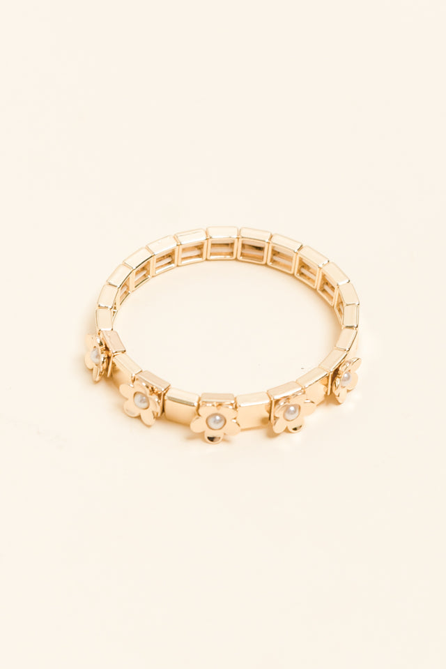 Emily Gold Flower Pearl Bracelet