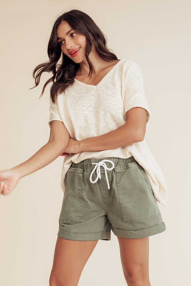 Emma Khaki Denim Relaxed Shorts image 1