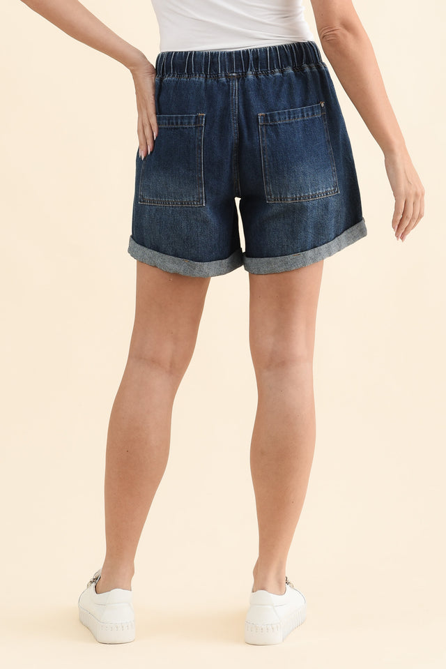 Emma Dark Blue Denim Relaxed Shorts,Brunette model,alt text|model:MJ image 6
