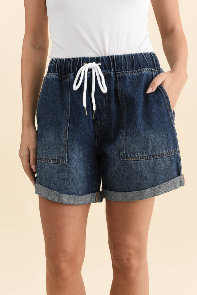 Emma Dark Blue Denim Relaxed Shorts,Brunette model,alt text|model:MJ image 7