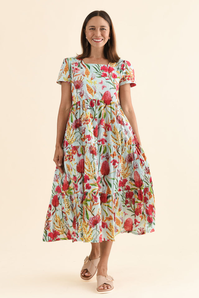 Emmi Pink Flower Cotton Pocket Dress,Full Body,Brunette model,alt text|model:Cara image 6