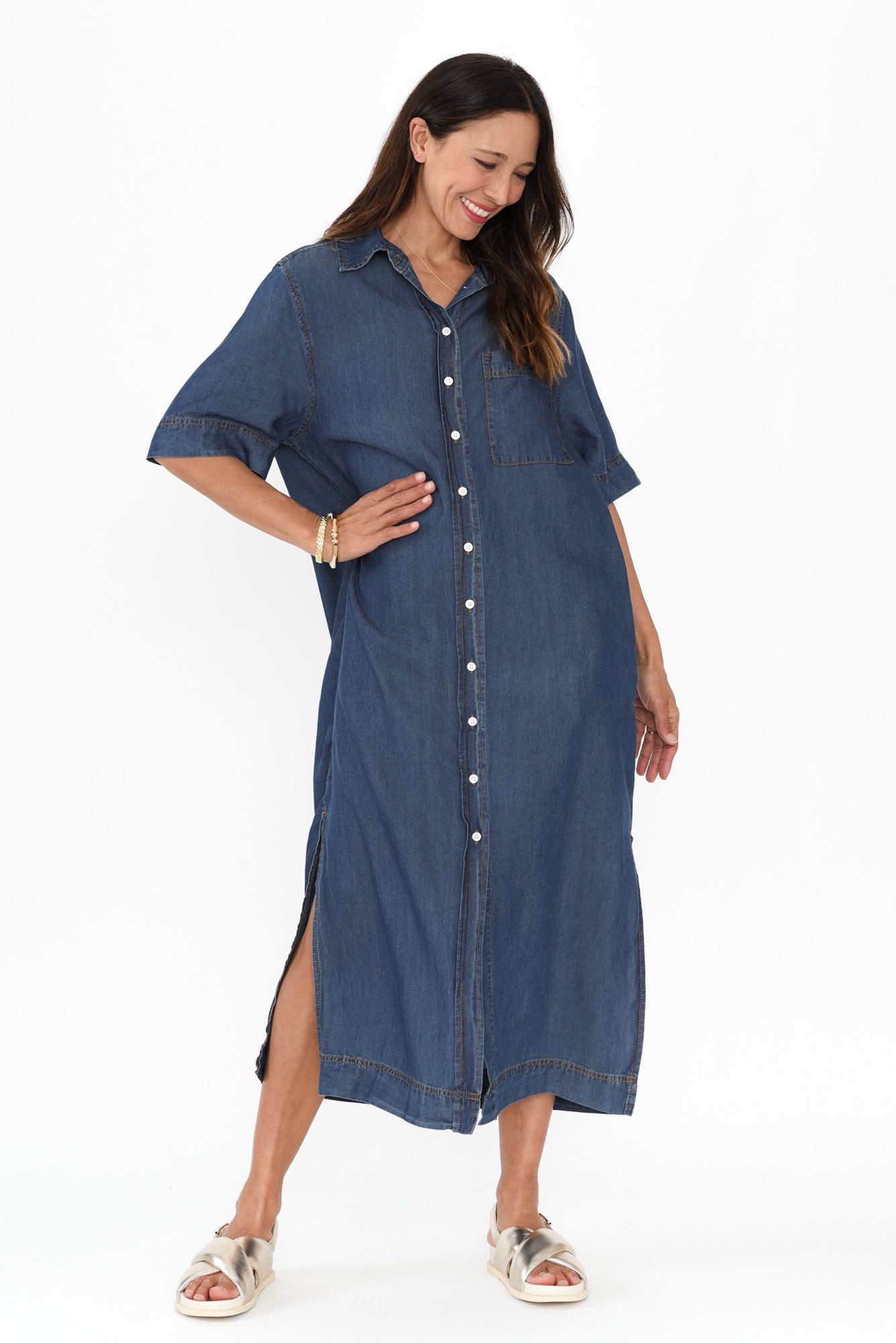 Emmy Dark Blue Denim Shirt Dress
