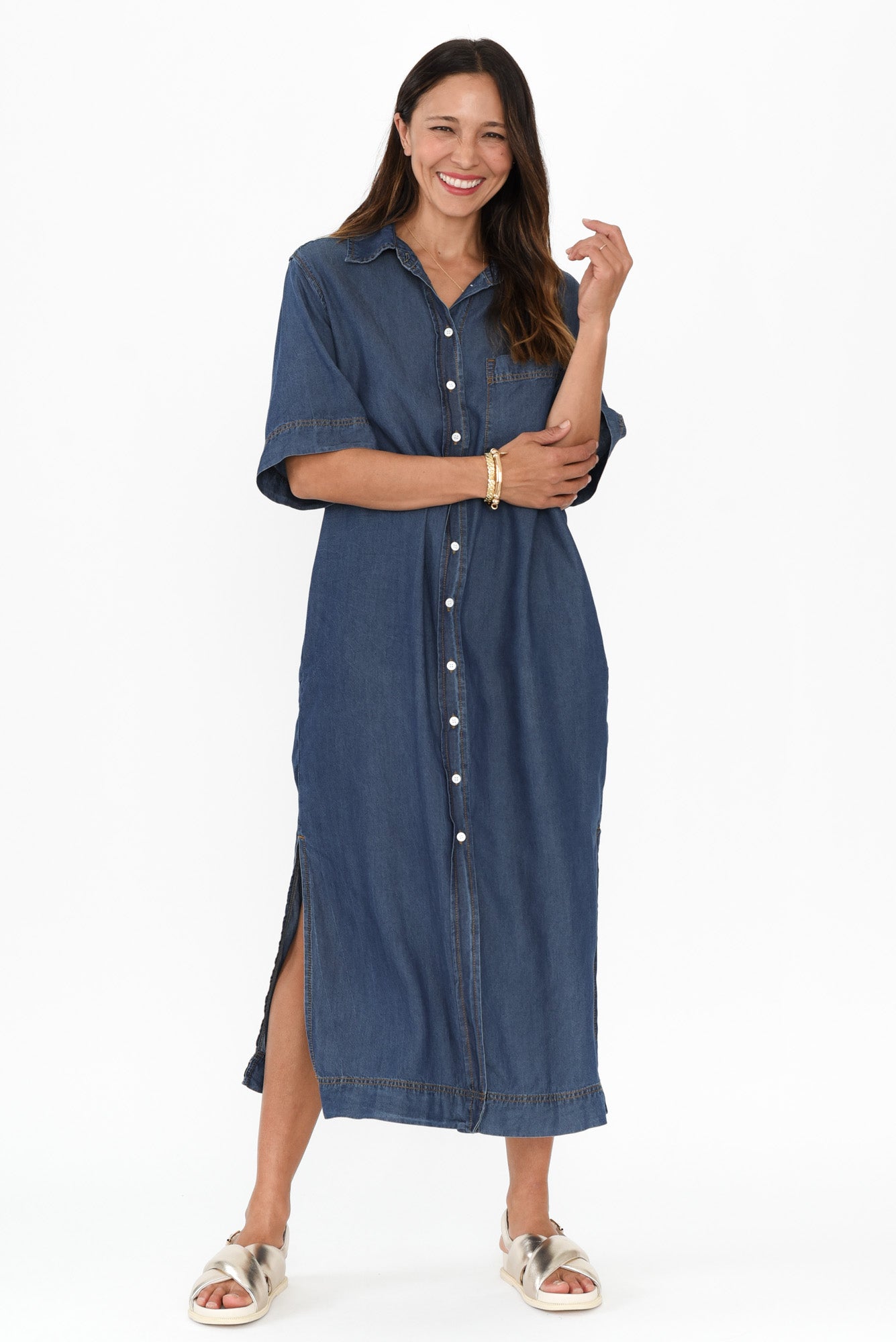 Emmy Dark Blue Denim Shirt Dress