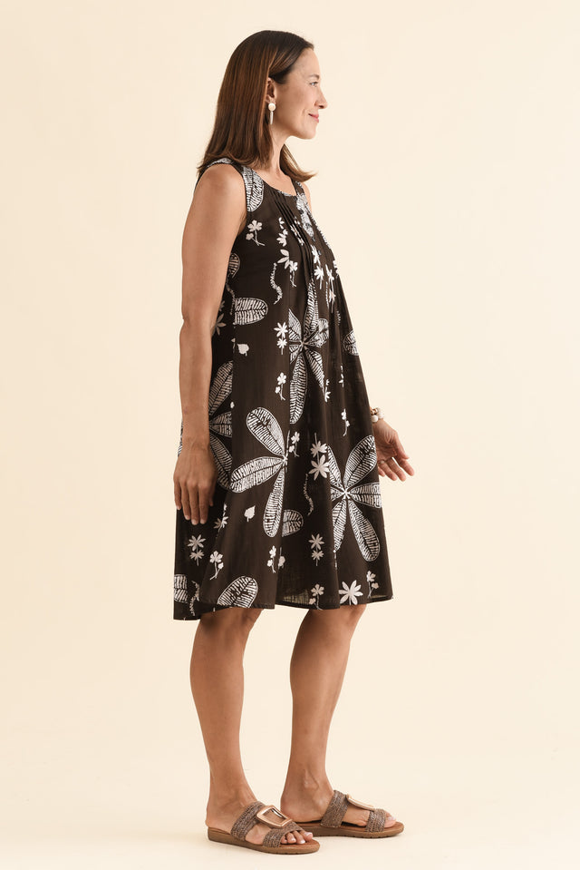 Enya Chocolate Flower Cotton Dress,Side,Brunette model,alt text|model:Cara image 3