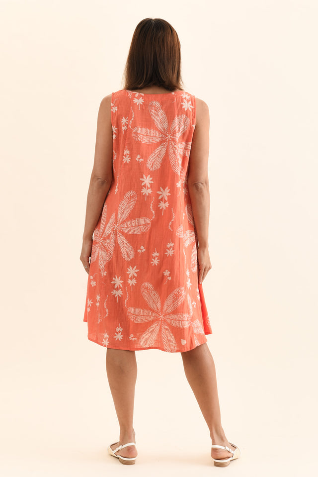Enya Peach Flower Cotton Dress,Back,Brunette model,alt text|model:Cara image 4