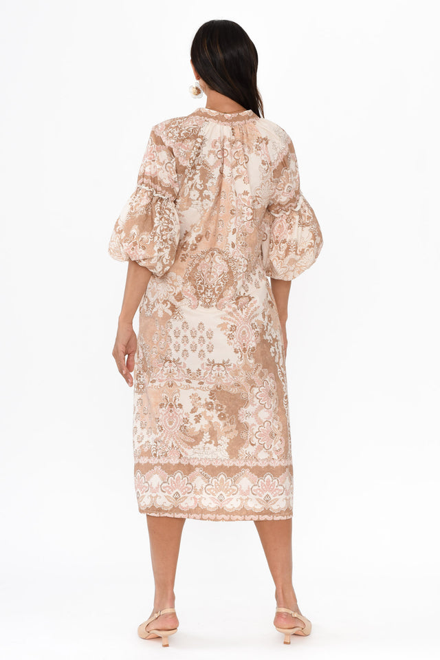Erica Natural Abstract Cotton Tie Dress,Brunette model,alt text|model:Cara image 5