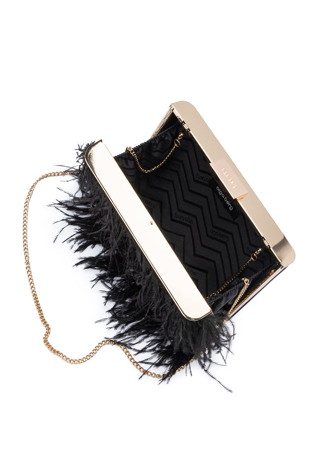 Estelle Black Feather Clutch