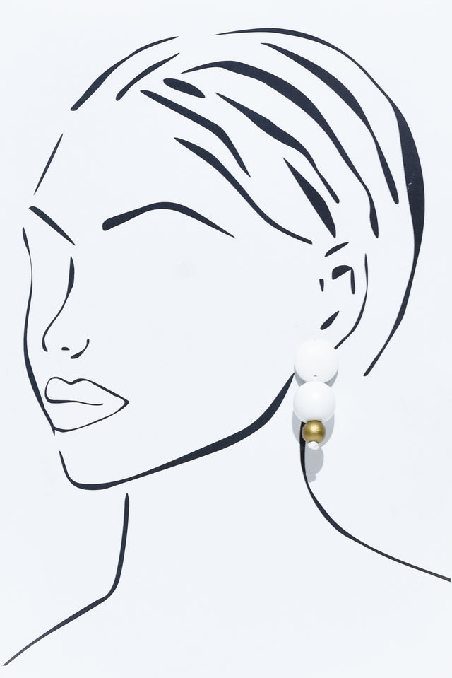Esther White Wooden Drop Earrings