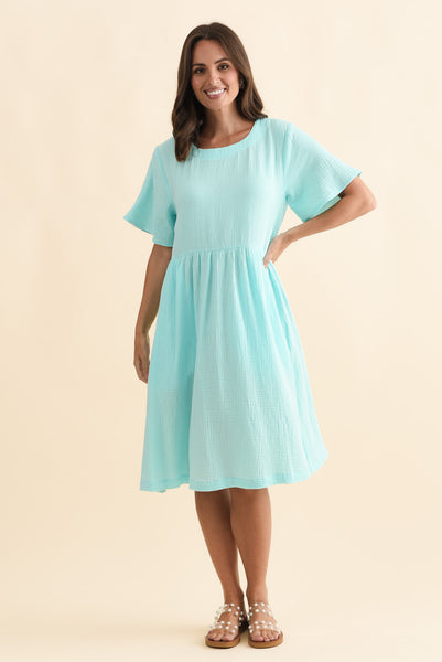 Cloud Gauze Light Blue Cotton Pocket Dress