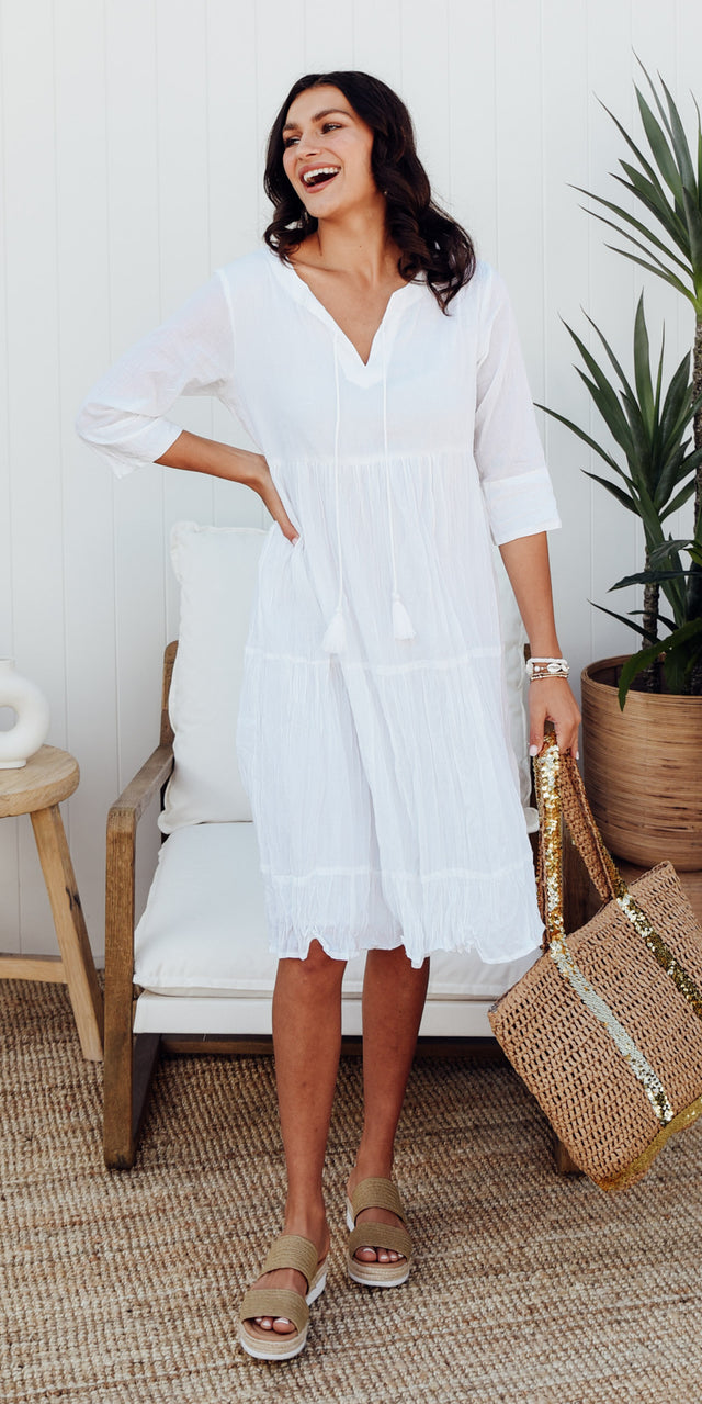 White Linen Dresses Blue Bungalow