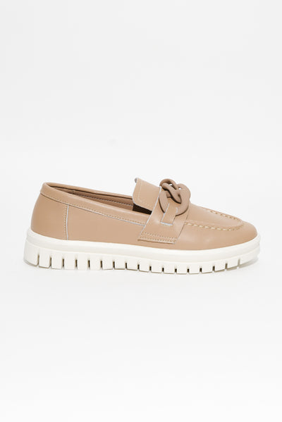 Euston Beige Leather Chain Loafer