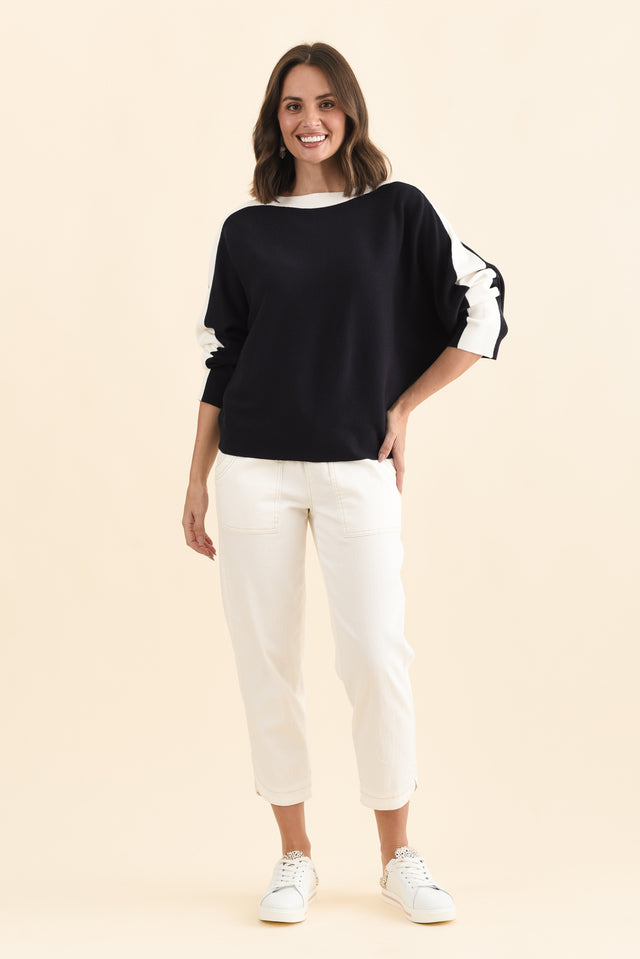 Eve Navy Contrast Boatneck Knit Jumper image 6