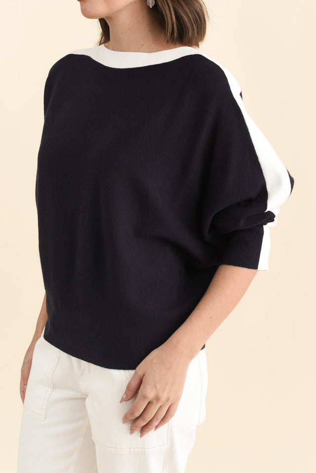 Eve Navy Contrast Boatneck Knit Jumper image 5