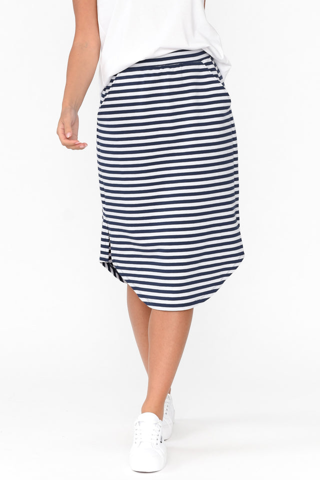 Evie Navy Stripe Cotton Blend Skirt