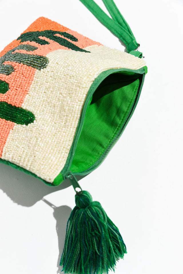 Ezra Green Cactus Beaded Clutch