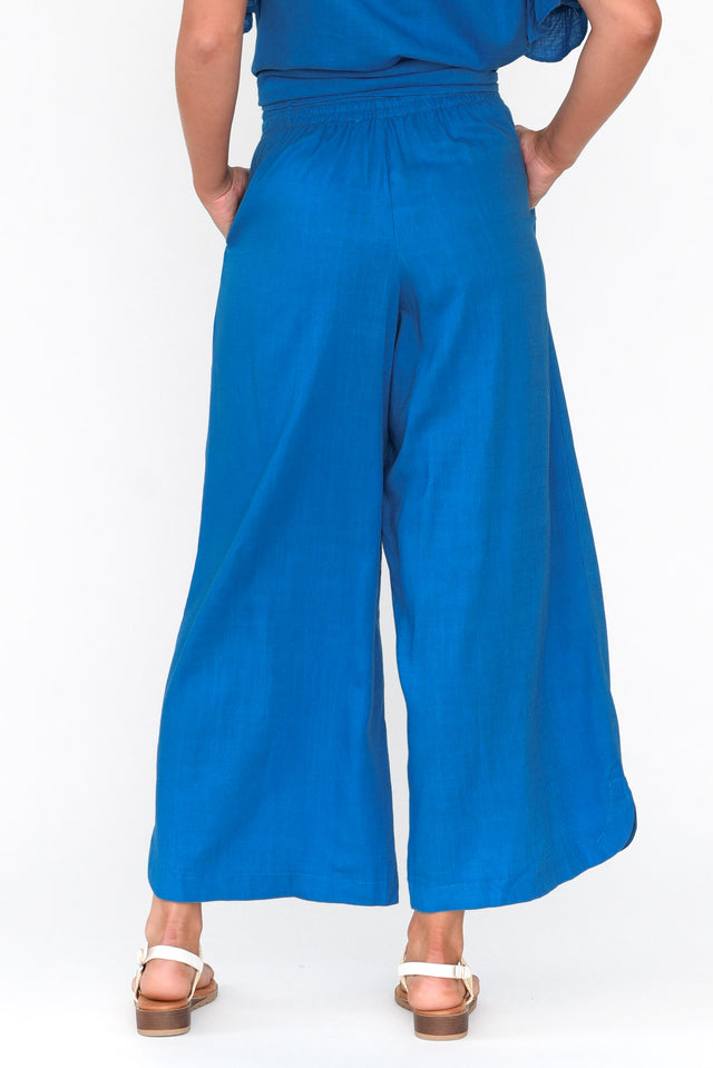Ezzie Blue Cotton Linen Pocket Pants