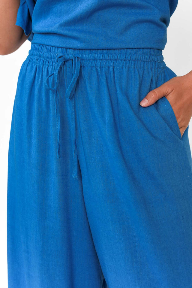 Ezzie Blue Cotton Linen Pocket Pants image 6