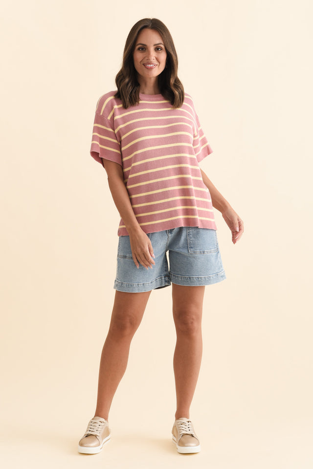 Fabian Blush Stripe Cotton Knit Top,Brunette model,alt text|model:MJ image 7