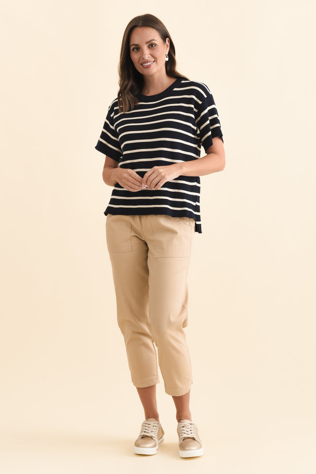 Fabian Navy Stripe Cotton Knit Top,Brunette model,alt text|model:MJ image 7