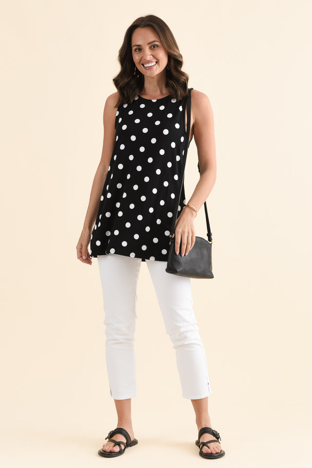 Fantasia Black Spot Bamboo Tunic Top,Full Body,Brunette model,alt text|model:MJ