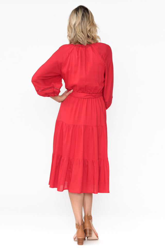 Faraway Red Tiered Midi Dress image 4