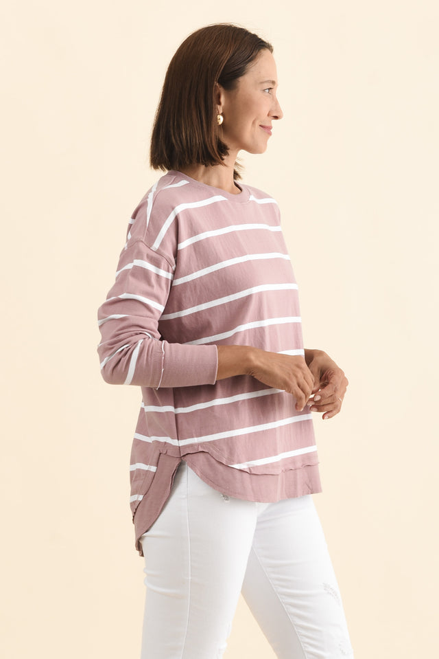 Farrah Blush Stripe Cotton Long Sleeve Top,Brunette model,alt text|model:Cara image 4