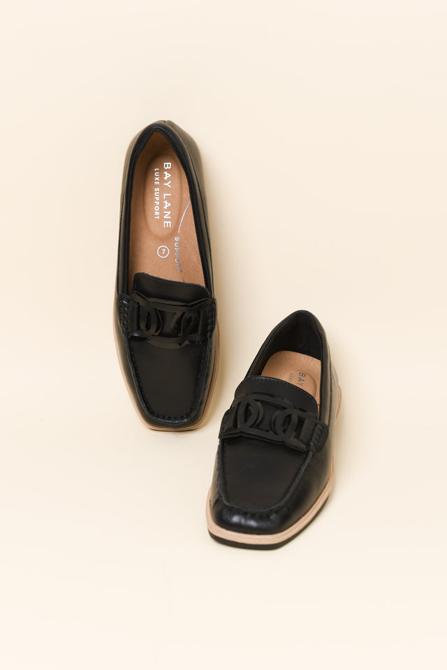 Felix Black Leather Buckle Loafer