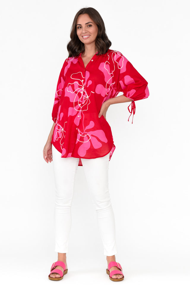Fenella Red Blossom Cotton Shirt