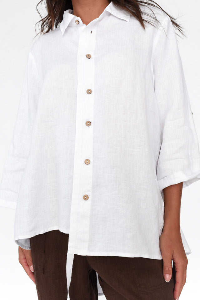 Feodora White Linen Asymmetric Shirt thumbnail 5