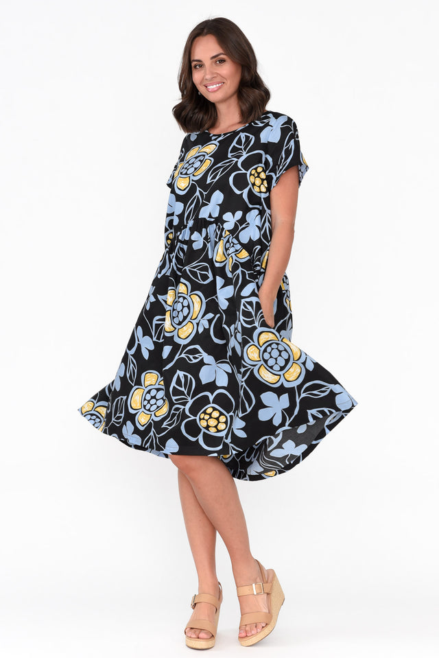 Fernanda Black Daisy Cotton Dress